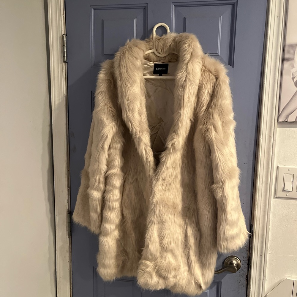 Express Jackets & Coats | Faux Fur Coat From Express | Color: Cream | Size L
